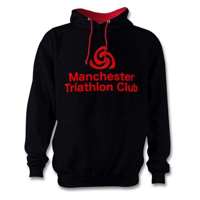 Black hoody, red features