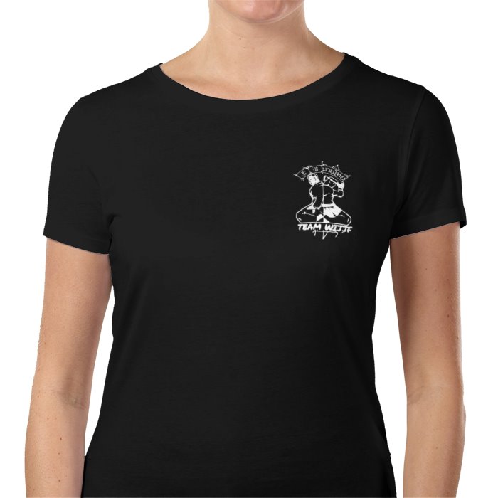 Ladies Black T with White logo